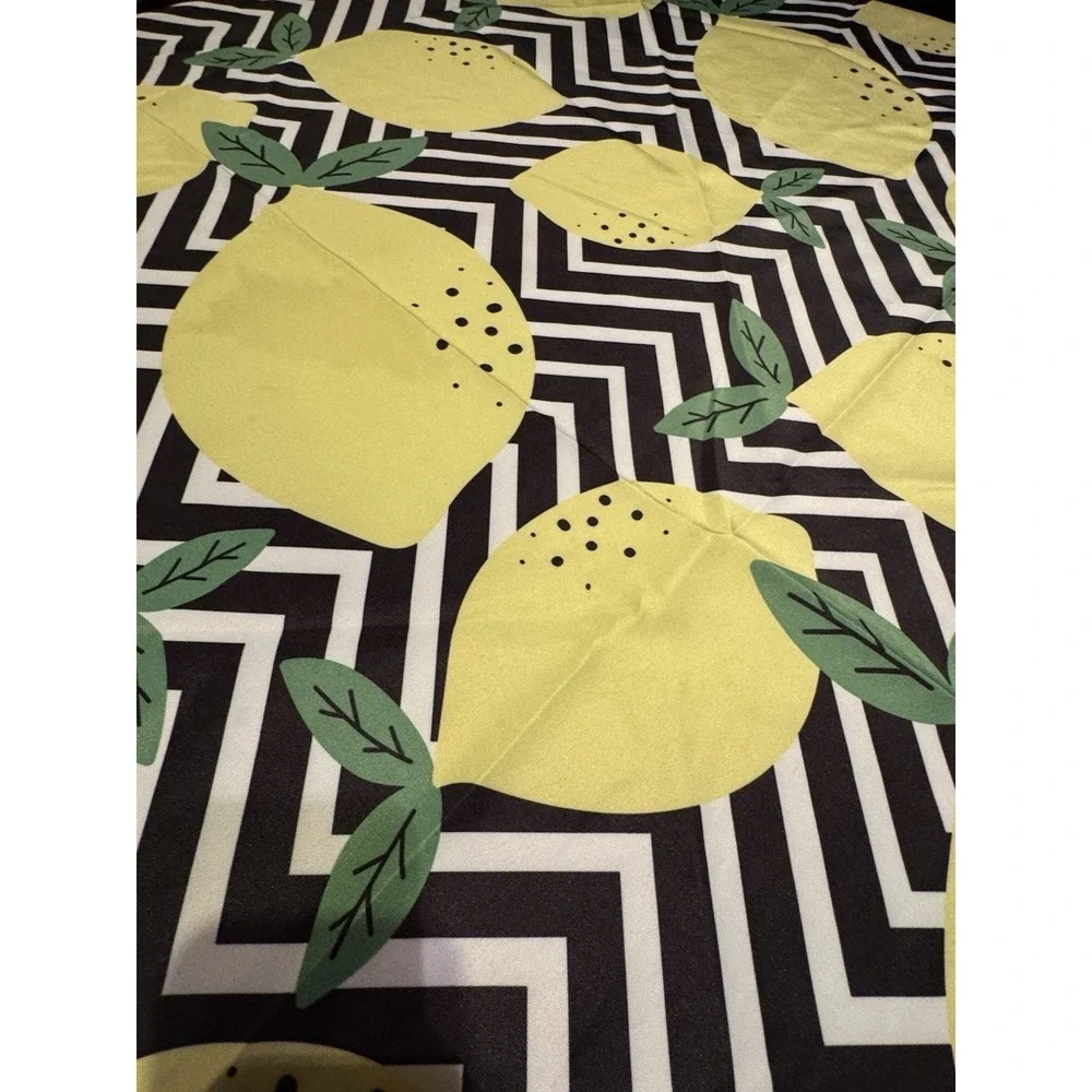Handmade Round Lemon‎ Tablecloth Black White Chevron 68